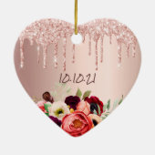 21歳の誕生日バラ金ゴールドグリッターはピンクの花を乾燥 セラミックオーナメント (裏面)