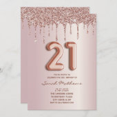 21歳の誕生日バラ金ゴールドグリッタードリップス招待状 招待状 (正面/裏面)