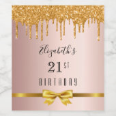 21歳の誕生日バラ金ゴールドグリッタードリップモノグラム ワインラベル (シングルラベル)