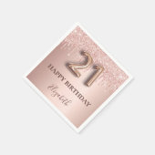 21歳の誕生日バラ金ゴールドグリッターピンクバルーンスタイル スタンダードカクテルナプキン (角)