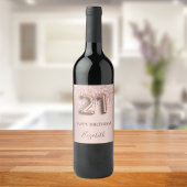 21歳の誕生日バラ金ゴールドグリッターピンクバルーンスタイル ワインラベル