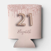 21歳の誕生日バラ金ゴールドグリッターピンクバルーンスタイル 缶クーラー (裏面)