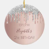 21歳の誕生日バラ金ゴールドグリッターピンク21銀 セラミックオーナメント (裏面)
