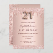 21歳の誕生日バラ金ゴールドグリッターピンク ポストカード (正面/裏面)