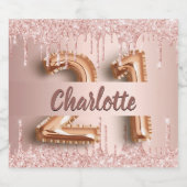 21歳の誕生日バラ金ゴールドグリッターモノグラムラグジュアリー スパークリングワインラベル (シングルラベル)