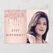 21歳の誕生日バラ金ゴールドグリッター写真の招待 ポストカード (正面)