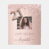 21歳の誕生日バラ金ゴールドグリッター赤面写真 フリースブランケット (正面)