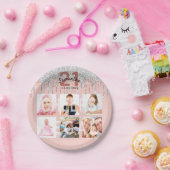 21歳の誕生日バラ金ゴールドグリッター赤面銀写真 ペーパープレート (パーティー)