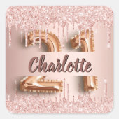 21歳の誕生日バラ金ゴールドグリッター スクエアシール (正面)