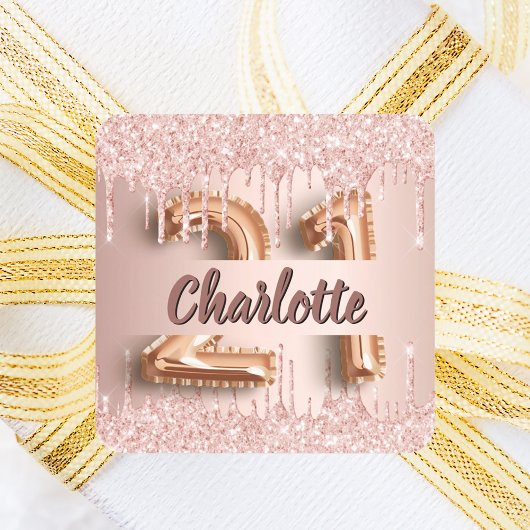 21歳の誕生日バラ金ゴールドグリッター スクエアシール