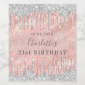 21歳の誕生日バラ金ゴールドシルバードリップス名 ワインラベル (シングルラベル)