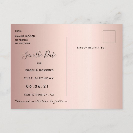 21歳の誕生日バラ金ゴールドスターは日付を保存 ポストカード (裏面)