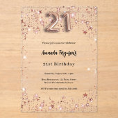 21歳の誕生日バラ金ゴールドスター澄んパーティー アクリル招待状 (正面)