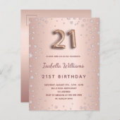 21歳の誕生日バラ金ゴールドディアモンバルーンスクリプト ポストカード (正面/裏面)