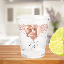 21歳の誕生日バラ金ゴールドバルーン名 ショットグラス