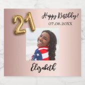 21歳の誕生日バラ金ゴールドピンク写真 スパークリングワインラベル (シングルラベル)