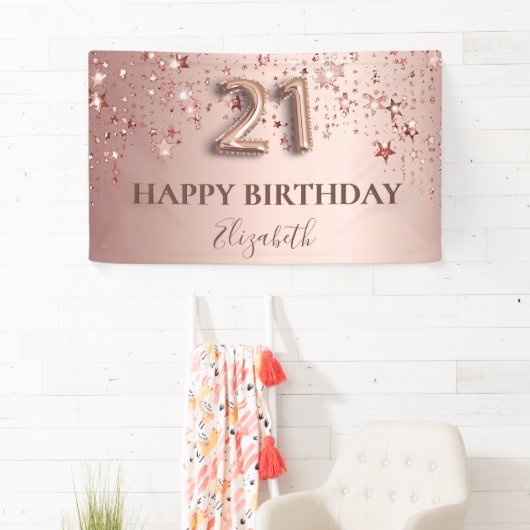 21歳の誕生日バラ金ゴールドピンク星バルーンスクリプト 横断幕 (インサイチュ)