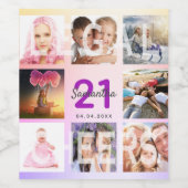 21歳の誕生日バラ金ゴールドピンク紫の写真名 ワインラベル (シングルラベル)