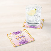 21歳の誕生日バラ金ゴールドピンク花模様名 スクエアペーパーコースター (インサイチュ)