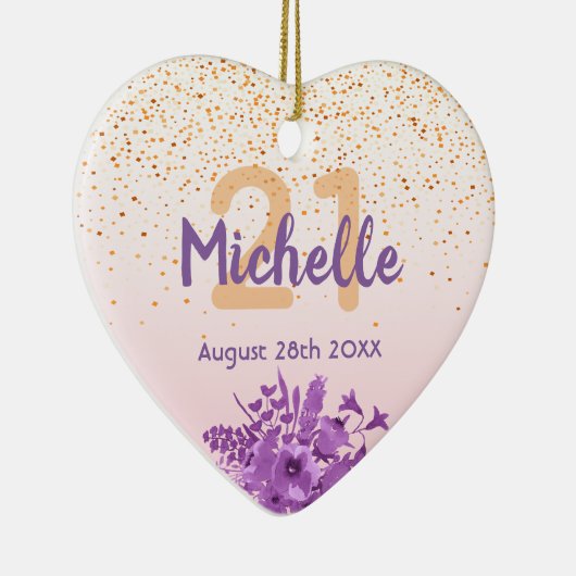 21歳の誕生日バラ金ゴールドピンク花模様名 セラミックオーナメント (右)