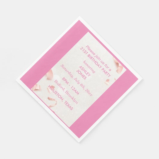 21歳の誕生日バラ金ゴールドピンク |パーティの招待状 スタンダードランチョンナプキン (角)