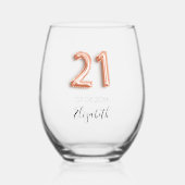 21歳の誕生日バラ金ゴールド名 ステムなしワイングラス (正面)
