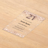 21歳の誕生日バラ金ゴールド澄んパーティー アクリル招待状 (レイダウン)