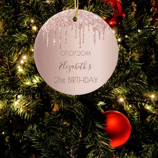 21歳の誕生日バラ金ゴールド赤面グリッタードライブ名 セラミックオーナメント