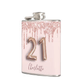 21歳の誕生日バラ金ゴールド赤面グリッタードライブ名 フラスク (左)