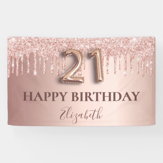 21歳の誕生日バラ金ゴールド赤面グリッタードライブ 横断幕 (横)