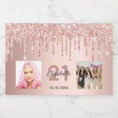 21歳の誕生日バラ金ゴールド赤面グリッタードリップフォト スパークリングワインラベル (シングルラベル)