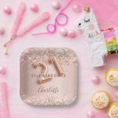 21歳の誕生日バラ金ゴールド赤面グリッター名 ペーパープレート (パーティー)