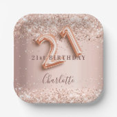 21歳の誕生日バラ金ゴールド赤面グリッター名 ペーパープレート (正面)