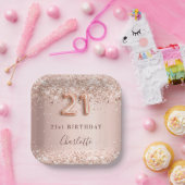 21歳の誕生日バラ金ゴールド赤面グリッター名 ペーパープレート (パーティー)
