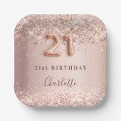 21歳の誕生日バラ金ゴールド赤面グリッター名 ペーパープレート (正面)