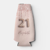 21歳の誕生日バラ金ゴールド赤面グリッター名 ボトルクーラー (正面)