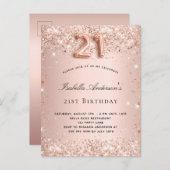 21歳の誕生日バラ金ゴールド赤面グリッター インビテーションポストカード (正面/裏面)