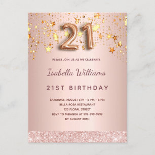 21歳の誕生日バラ金ゴールド赤面ゴールデンスター ポストカード