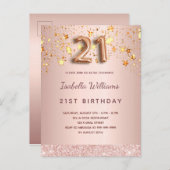 21歳の誕生日バラ金ゴールド赤面ゴールデンスター ポストカード (正面/裏面)