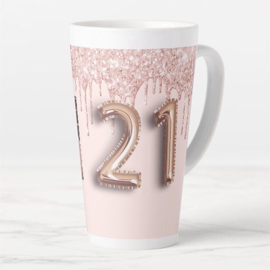 21歳の誕生日バラ金ゴールド赤面ドリップフォト カフェラテマグ (右アングル)