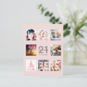 21歳の誕生日バラ金ゴールド赤面写真の招待 ポストカード (スタンド正面)