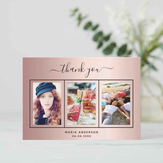 21歳の誕生日バラ金ゴールド赤面写真サンキューカード サンキューカード (スタンド正面)