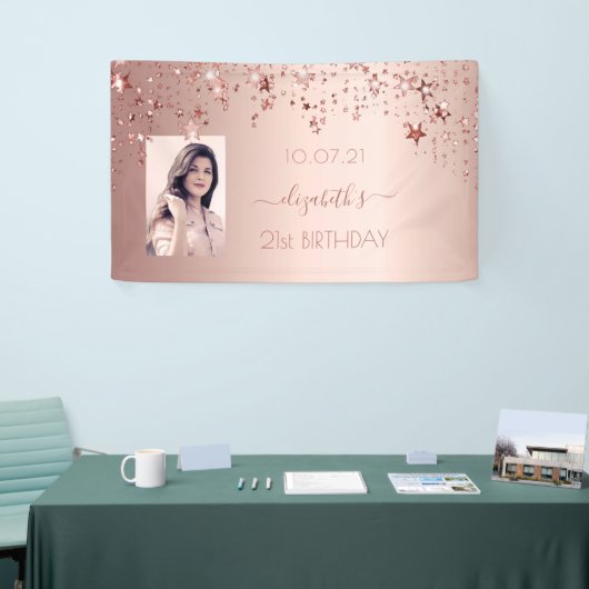 21歳の誕生日バラ金ゴールド赤面星写真 横断幕 (トレードショー)