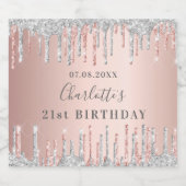 21歳の誕生日バラ金ゴールド銀グリッターモノグラム スパークリングワインラベル (シングルラベル)