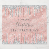 21歳の誕生日バラ金ゴールド銀ドリップ スパークリングワインラベル (シングルラベル)