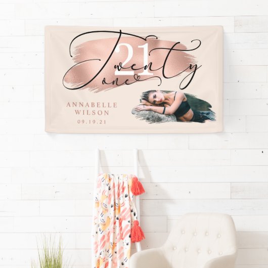 21歳の誕生日バラ金ゴールド&ピンク写真 横断幕 (インサイチュ)