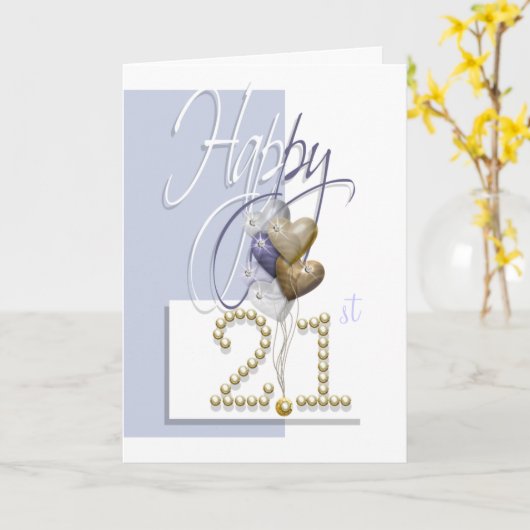 21歳の誕生日バルーンおめでとうエレガント。 カード (黄色い花)