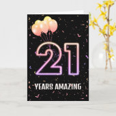 21歳の誕生日バルーンと紙吹雪 カード (黄色い花)