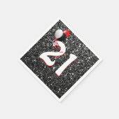 21歳の誕生日バルーンをブラックグリッター紙プラット スタンダードカクテルナプキン (角)