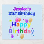 21歳の誕生日バルーンカラフルハッピーバースデー スパークリングワインラベル (シングルラベル)